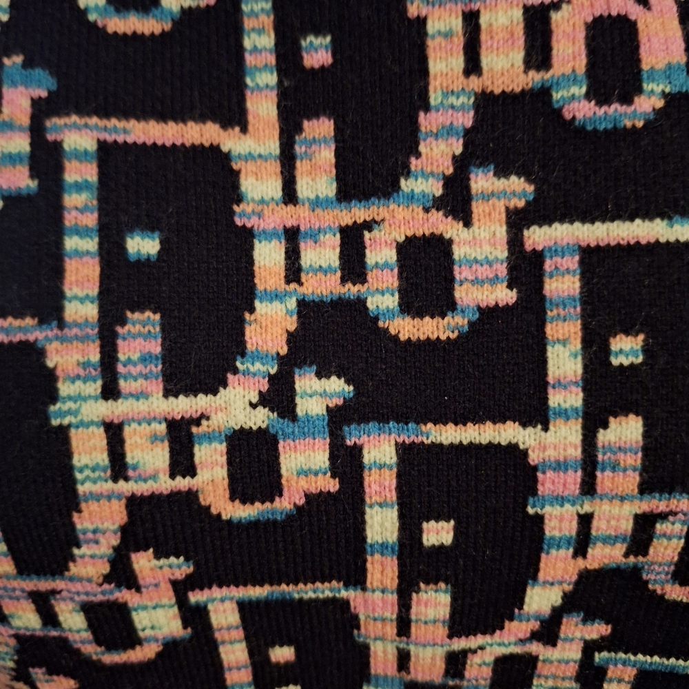 Women's Black Knit Sweater with Pastel Multicolor Pattern